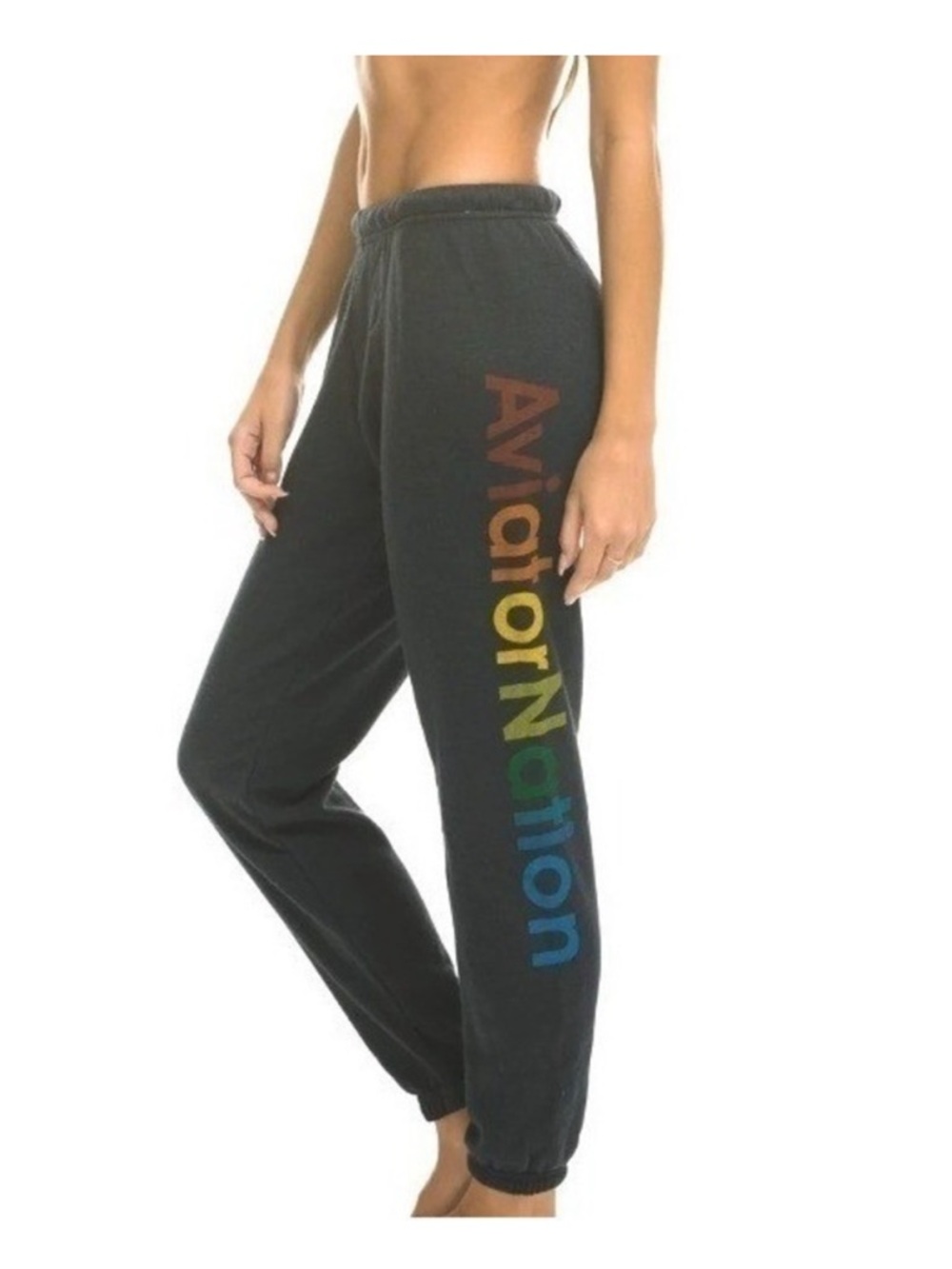 Aviator nation charcoal Sweatpants with Rainbow Side Print - NWOT
